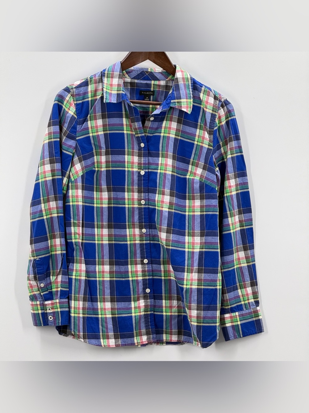 301 Talbots Womens Blue Plaid Button-Down Shirt